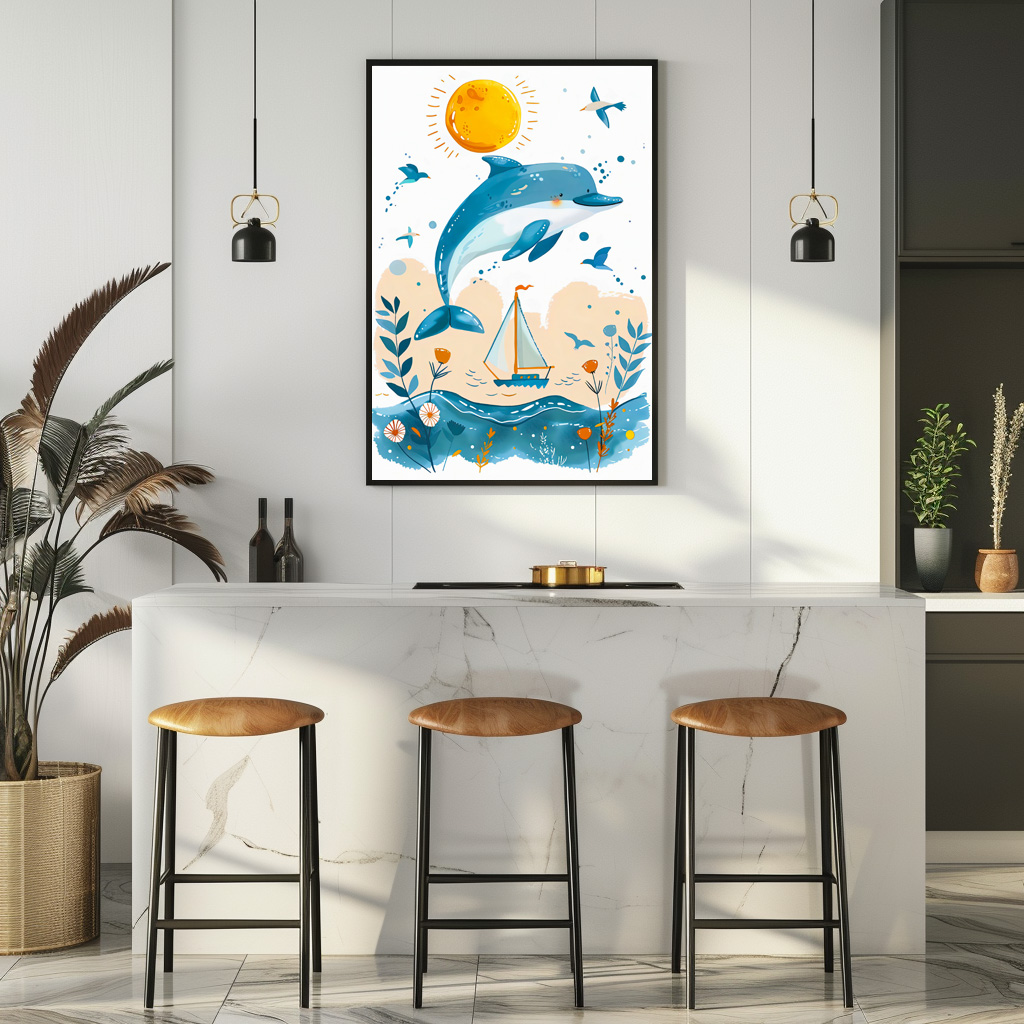 Poster: Cartoon of Dolphin Leaping out of Water - immagine 3