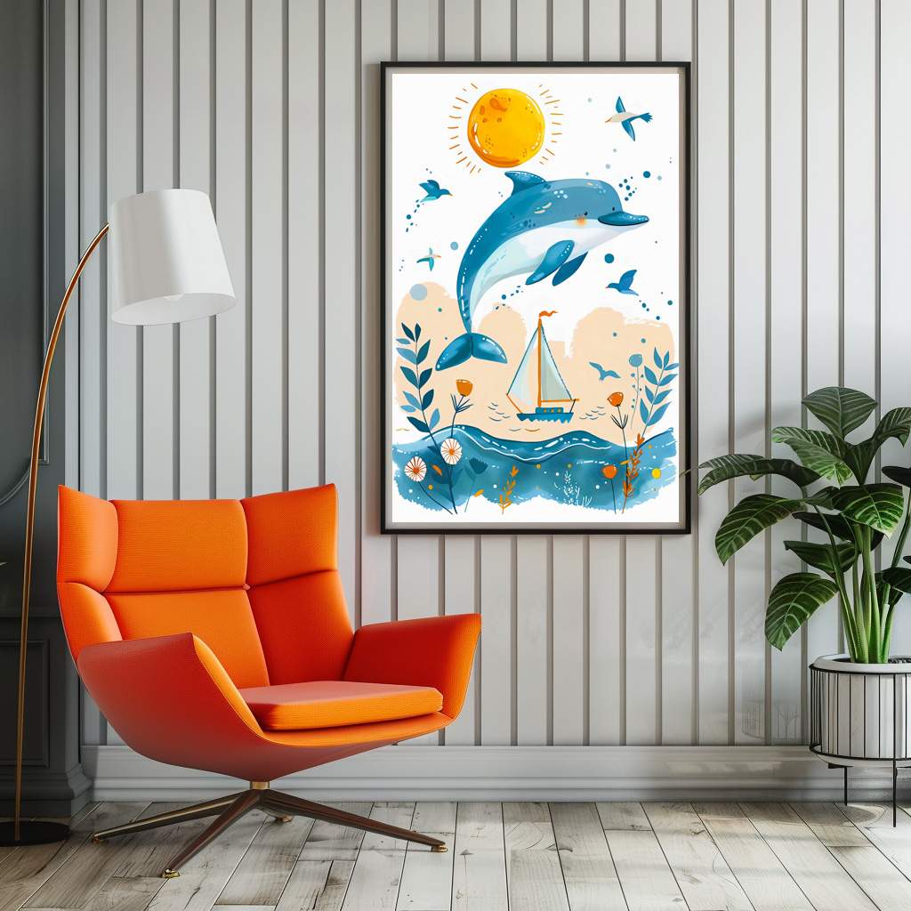 Poster: Cartoon of Dolphin Leaping out of Water - immagine 2