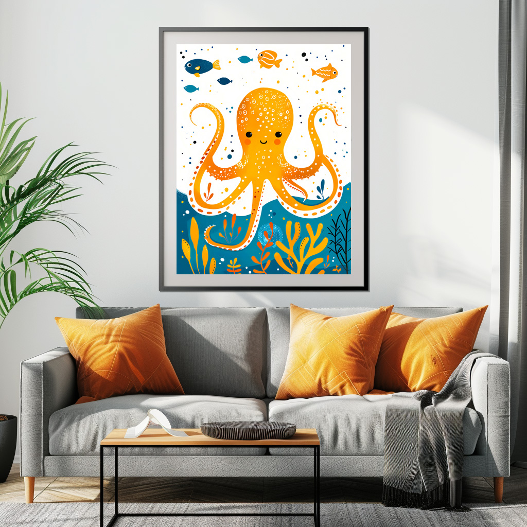 Poster: Cartoon of Playful Octopus with Colorful Fish – Image 2