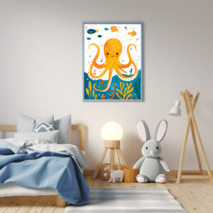 Poster: Cartoon of Playful Octopus with Colorful Fish
