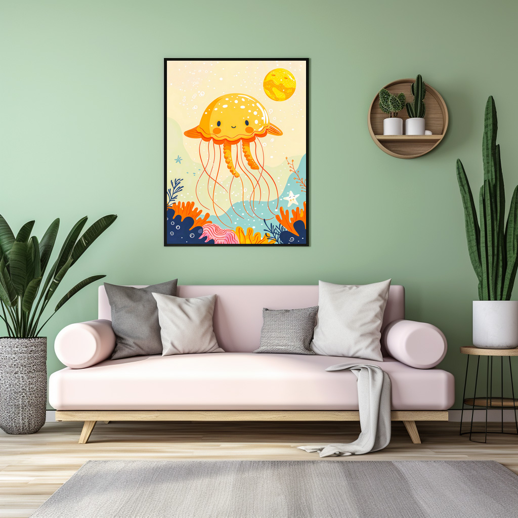 Poster: Cartoon of Jellyfish Floating by Coral Reef – Bild 2
