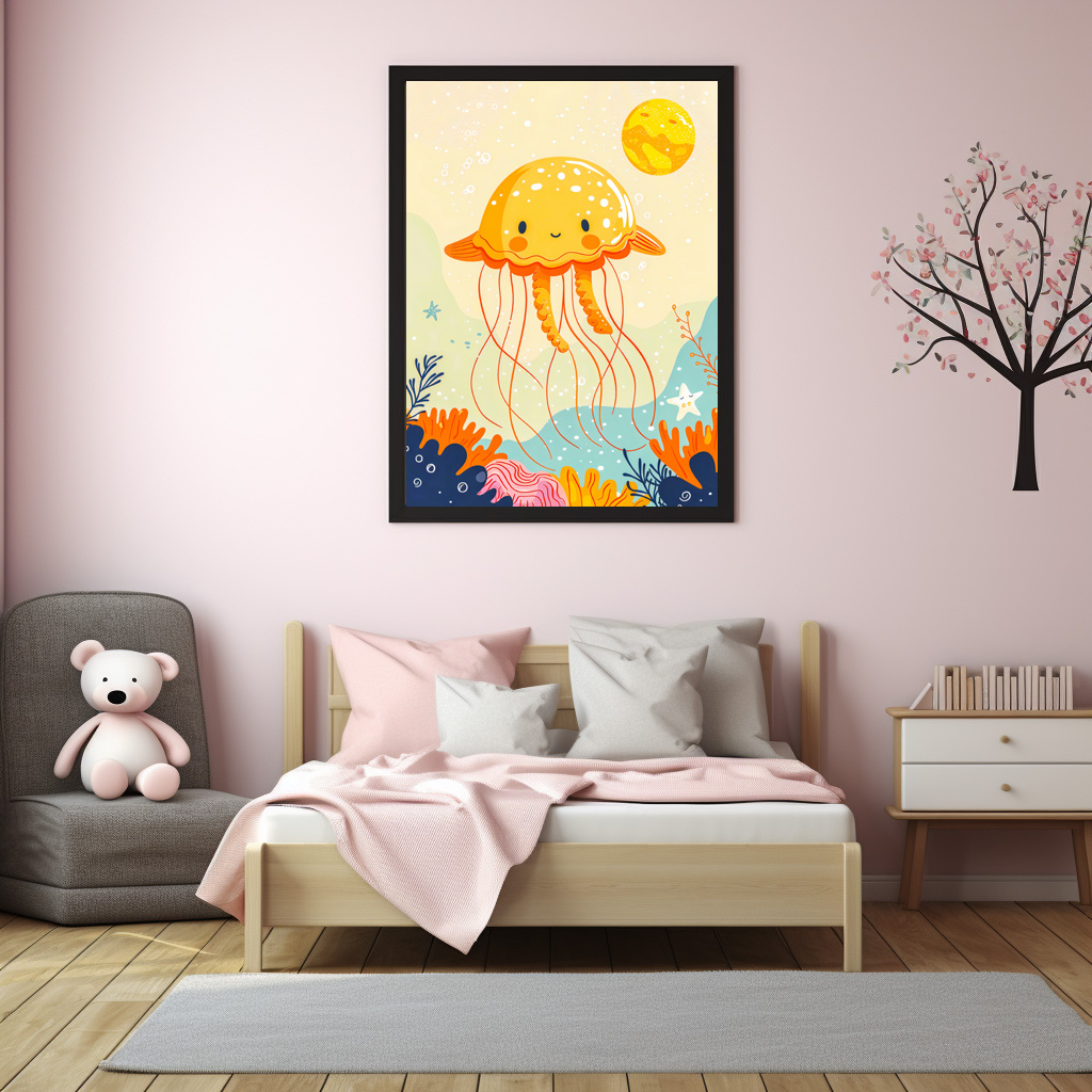 Poster: Cartoon of Jellyfish Floating by Coral Reef – Bild 3