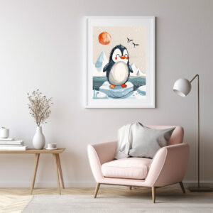 Poster: Cartoon of Penguin on Ice Floe