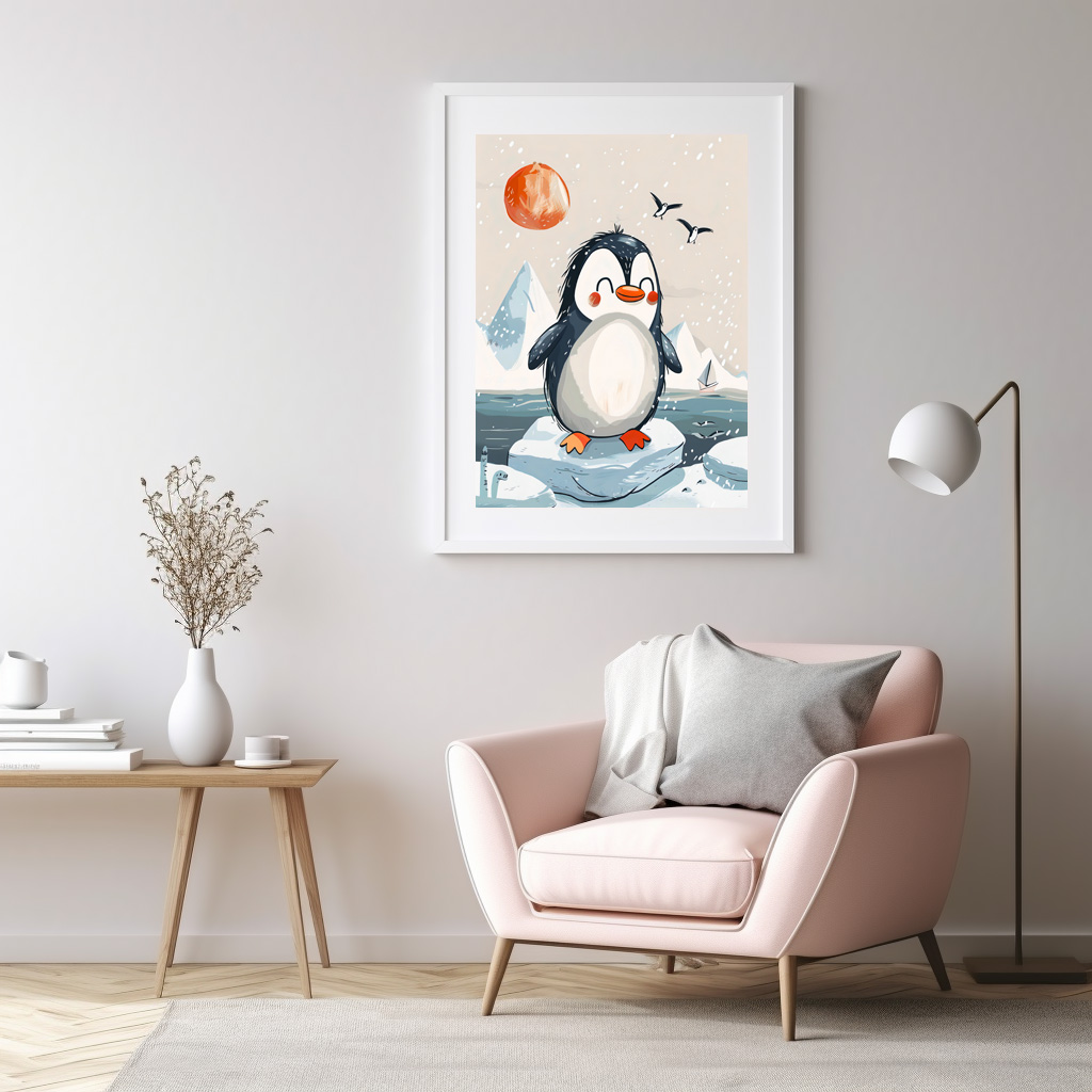 Poster: Cartoon of Penguin on Ice Floe