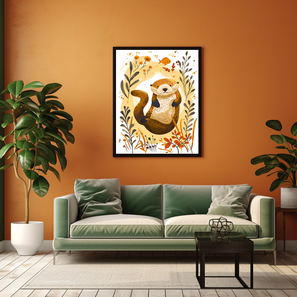 Poster: Cartoon of Sea Otter Floating in Ocean - immagine 2