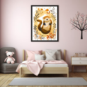 Poster: Cartoon of Sea Otter Floating in Ocean