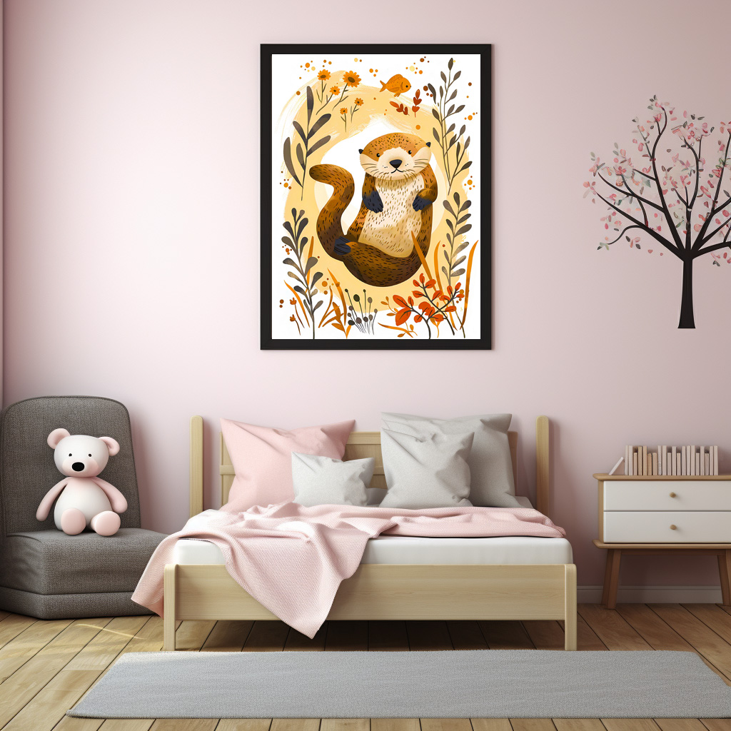 Poster: Cartoon of Sea Otter Floating in Ocean