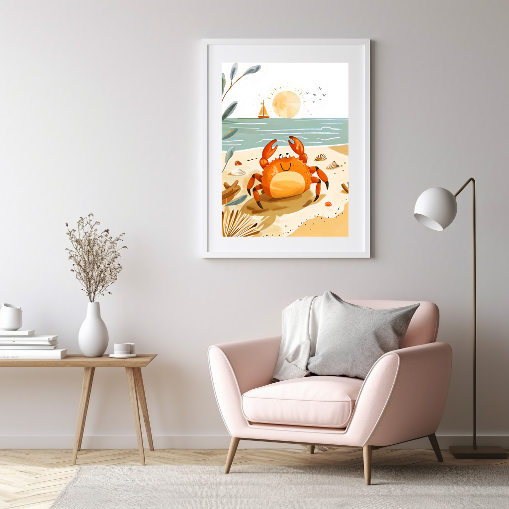 Poster: Cartoon of Crab on Beach with Boat - Image 3