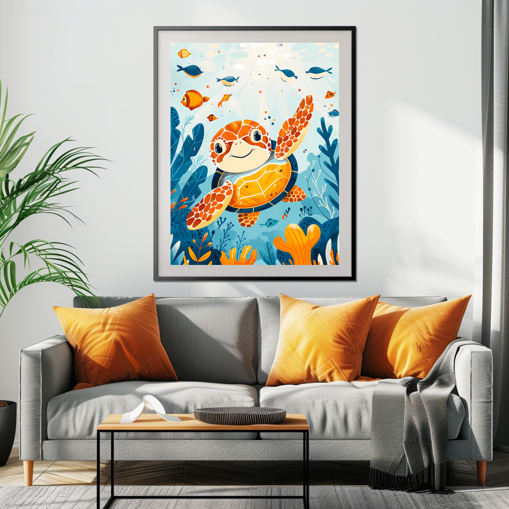 Poster: Cartoon of Sea Turtle in Kelp Forest - Imagen 2