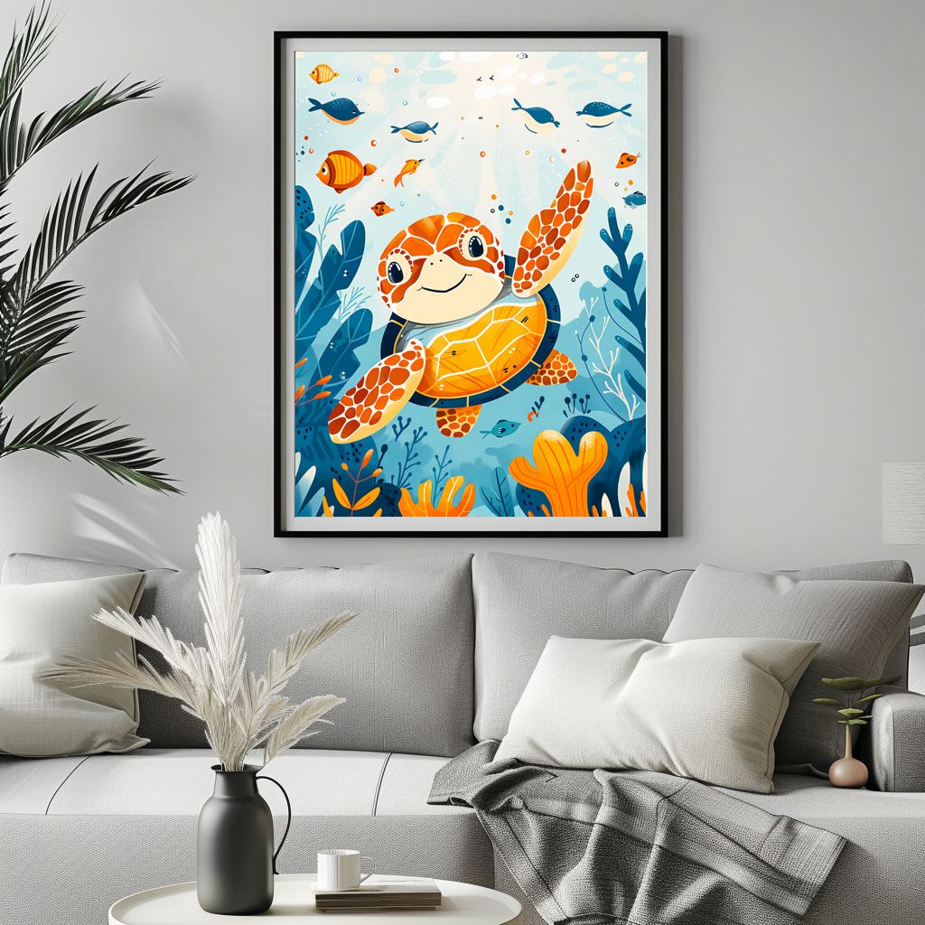 Poster: Cartoon of Sea Turtle in Kelp Forest - Imagen 3