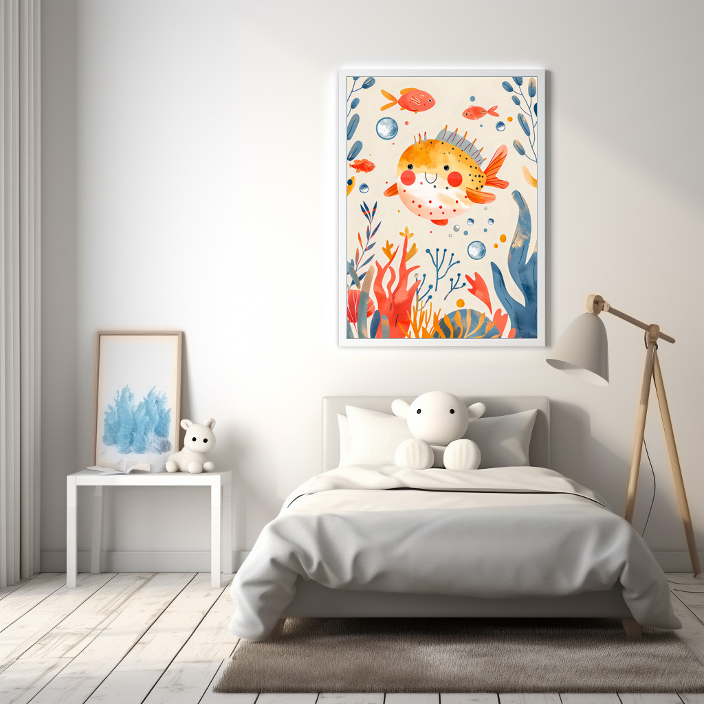 Poster: Cartoon of Pufferfish at Reef - immagine 2