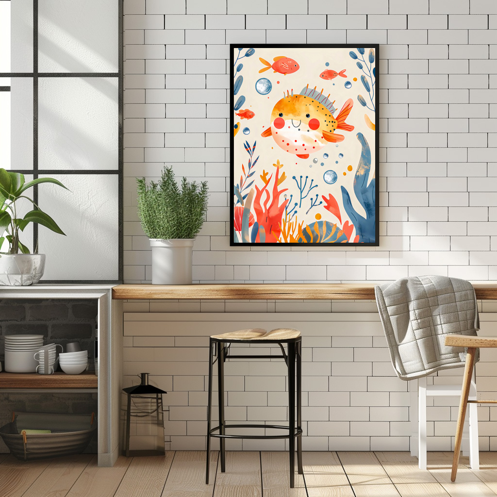 Poster: Cartoon of Pufferfish at Reef - immagine 3