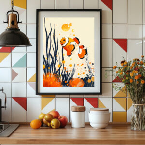 Poster: Cartoon of Clownfish in Coral Reef