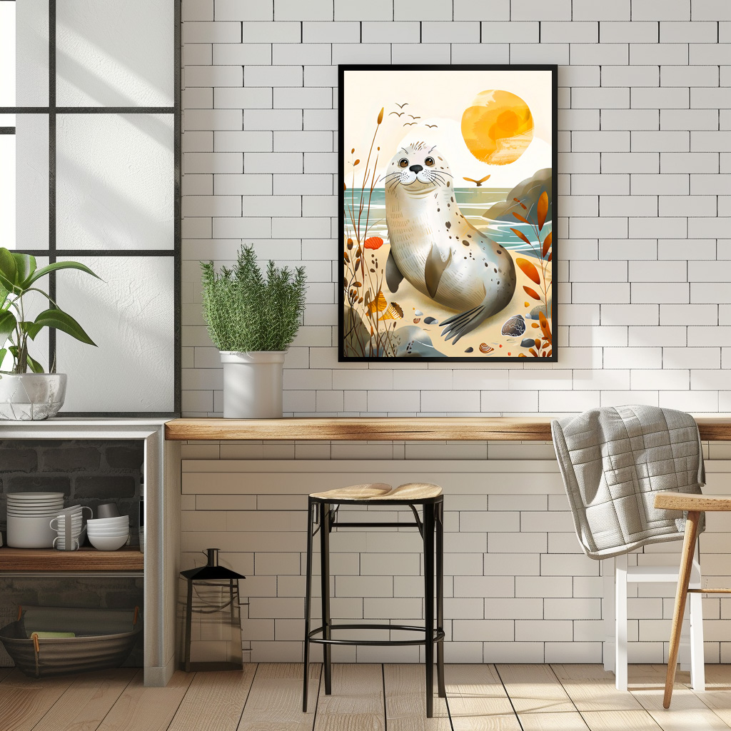 Poster: Cartoon of Friendly Sea Lion on the beach – Image 2