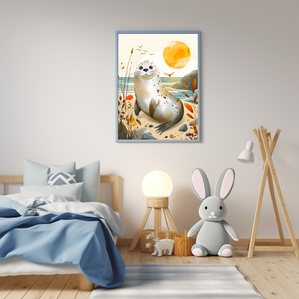 Poster: Cartoon of Friendly Sea Lion on the beach – Image 3