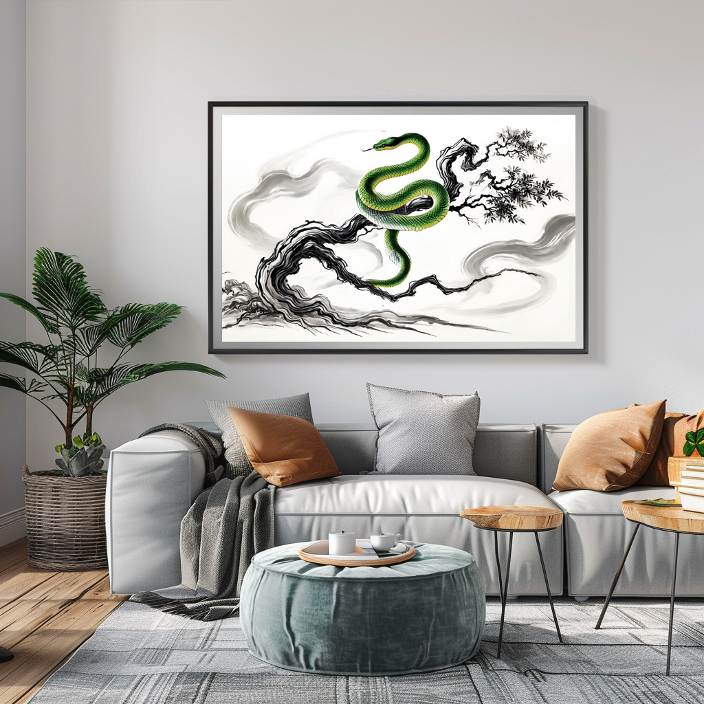 Poster: Ink painting Sinuous Snake Coiled on Tree - Image 2