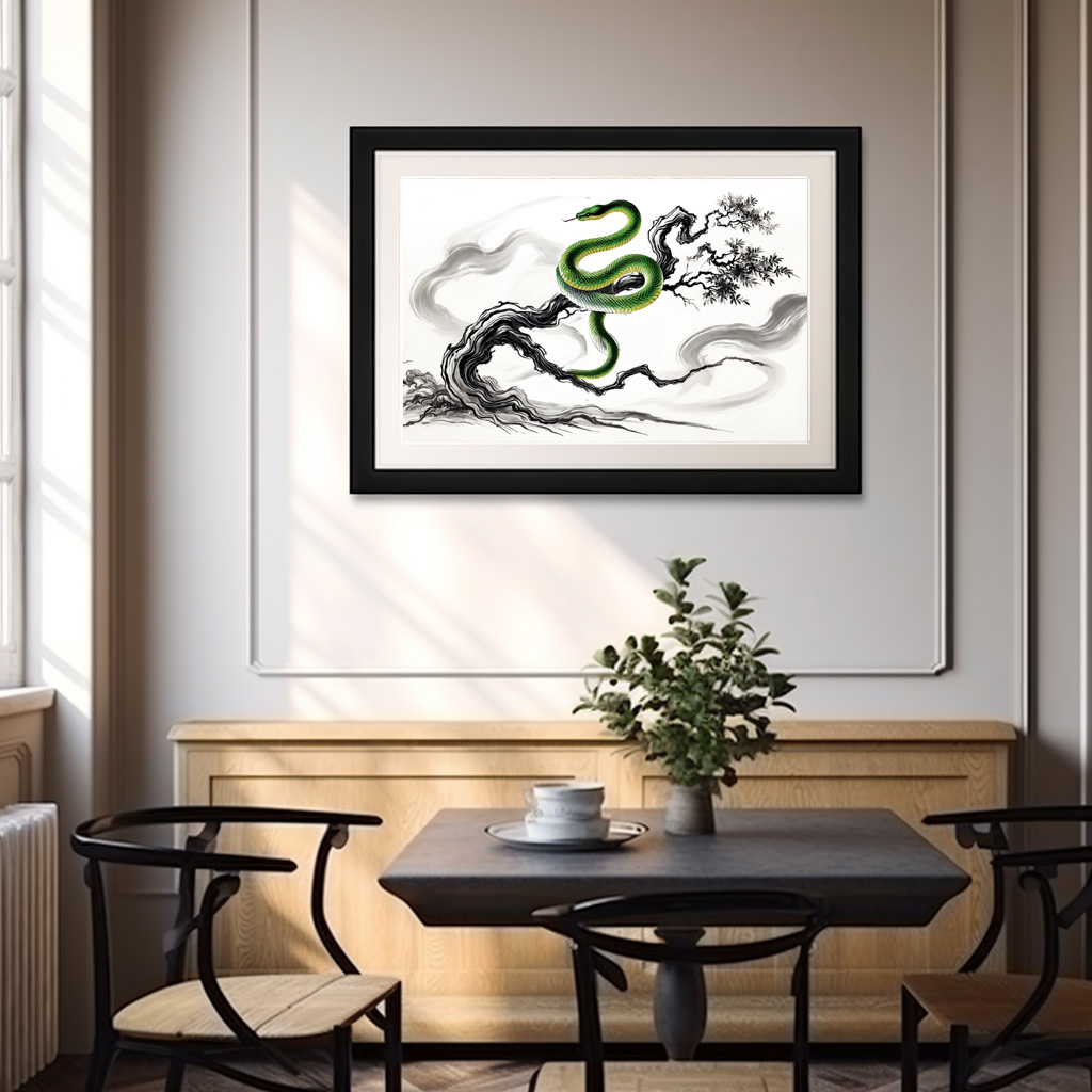 Poster: Ink painting Sinuous Snake Coiled on Tree - Image 3