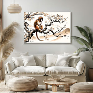 Poster: China ink zodiac Playful Monkey Perched on Tree