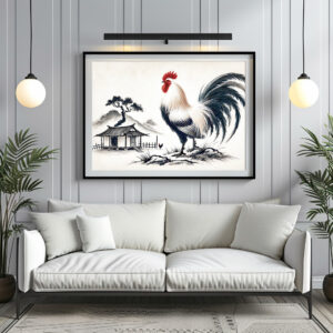 Poster: Proud Rooster Standing Before Barn