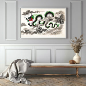 Poster: China ink of Majestic Dragon Soaring in Clouds
