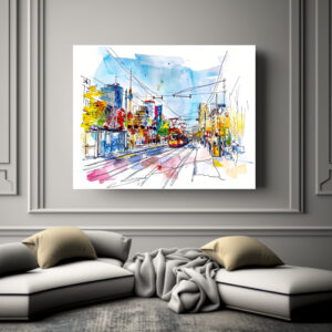 Poster: Watercolor Berlin Mitte Tram Colorful Facades