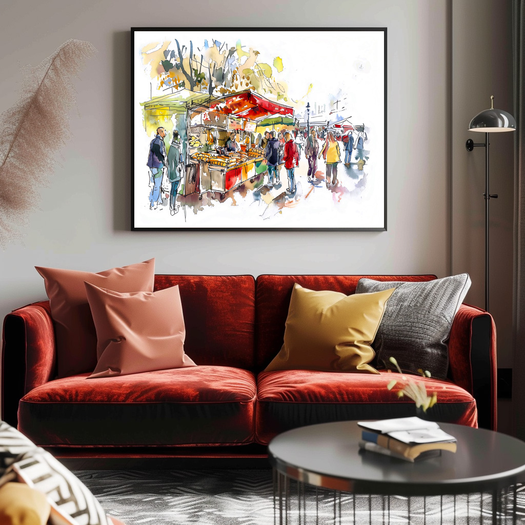 Poster: watercolor of a bustling weekly market in Berlin Mitte – Image 3