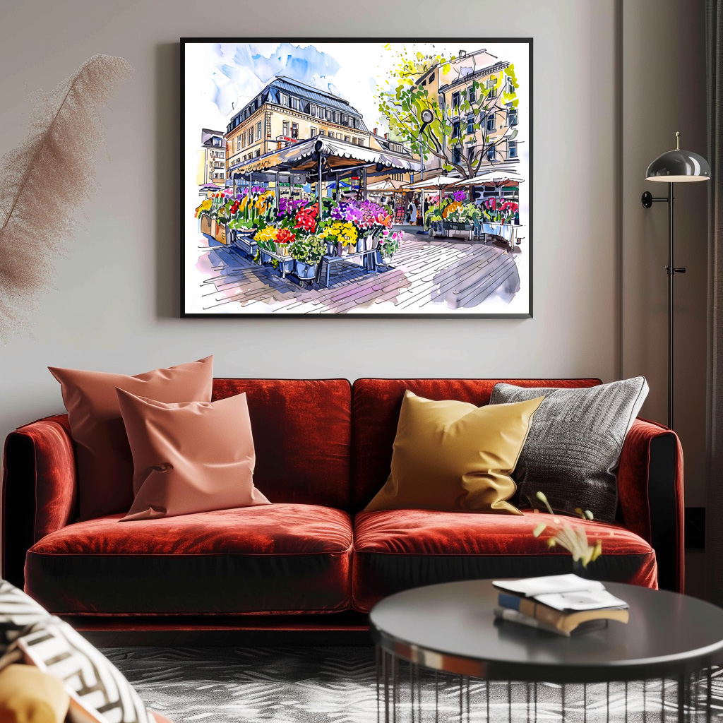 Poster: Watercolor Berlin Market Summer Flowers