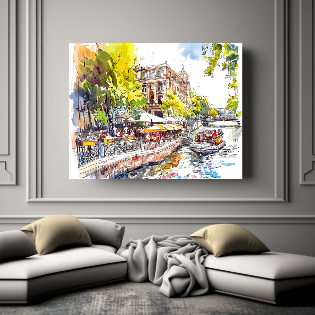 Poster: Watercolor Berlin Mitte Spree River Cafe - Imagen 3