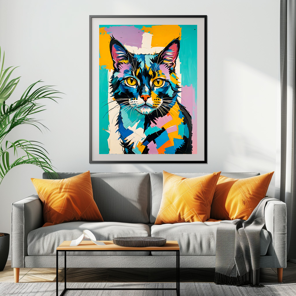 Poster: Colorful Cubist Feline Art Cat