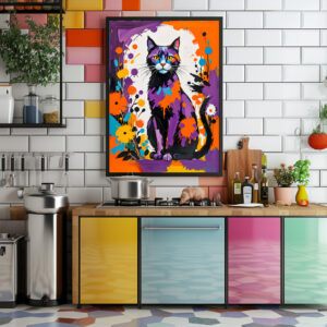 Poster: Vibrant Abstract Feline Painting