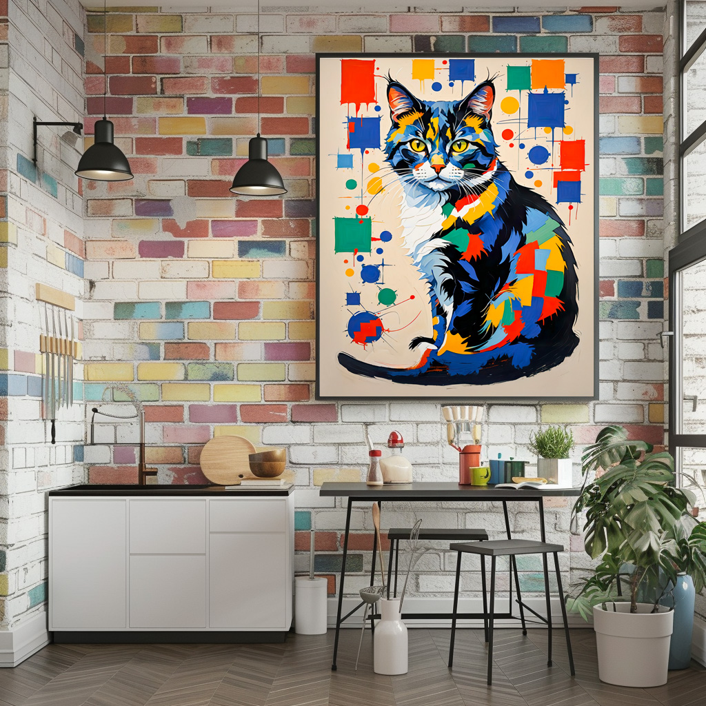 Poster: Abstract Geometric Cat Painting Illustration – Image 2