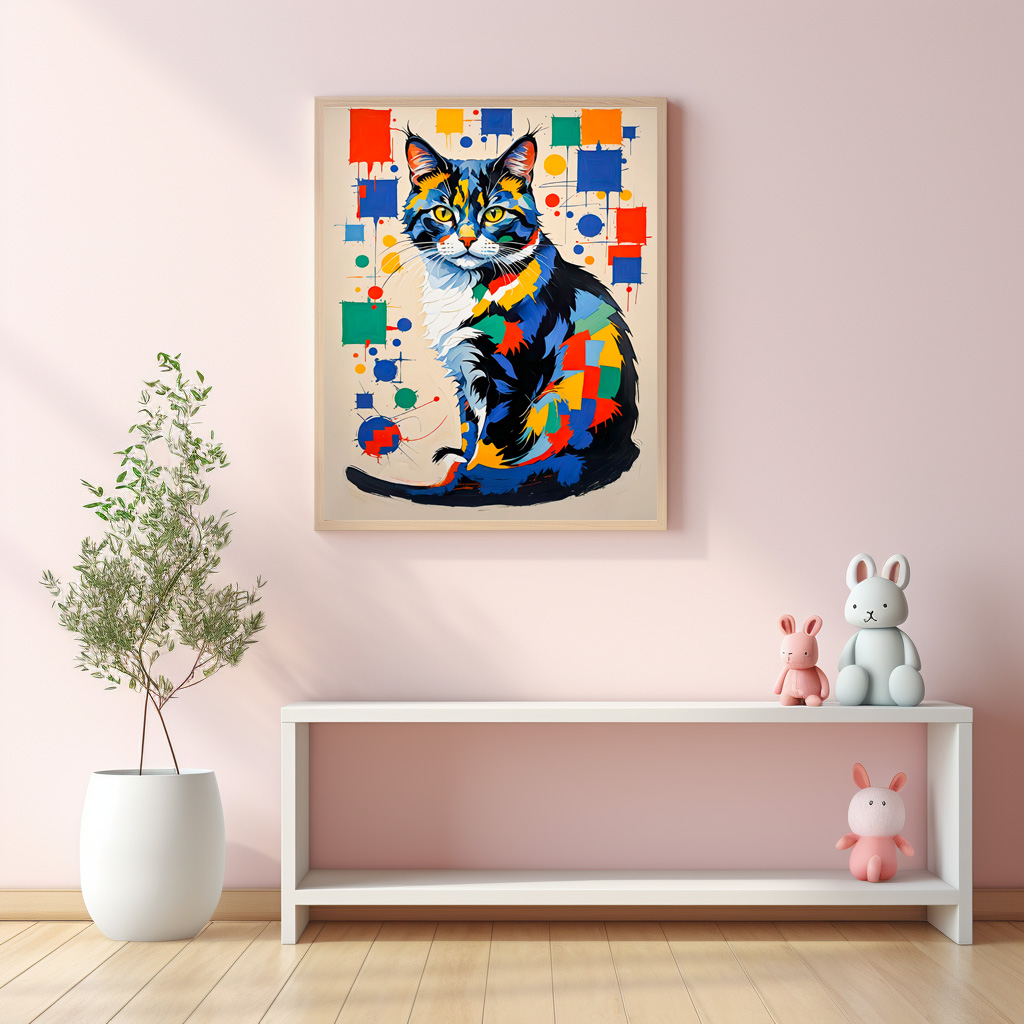 Poster: Abstract Geometric Cat Painting Illustration – Image 3