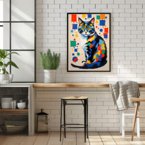 Poster: Abstract Geometric Cat Painting Illustration