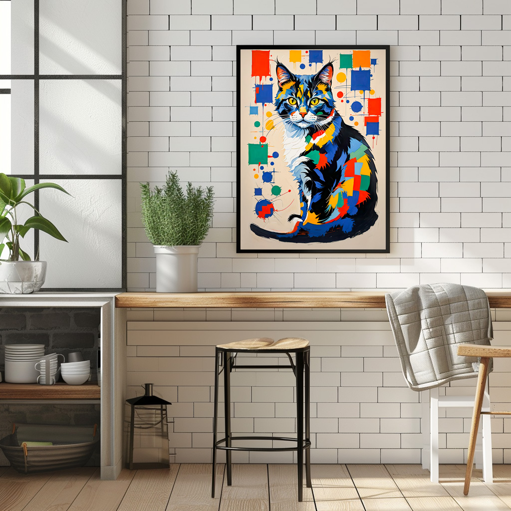 Poster: Abstract Geometric Cat Painting Illustration