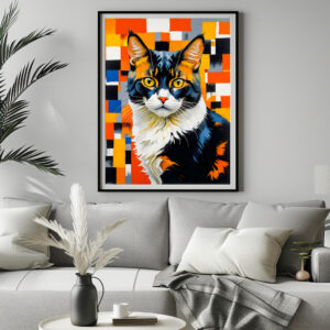 Poster: Vivid Geometric Cat Painting Illustration