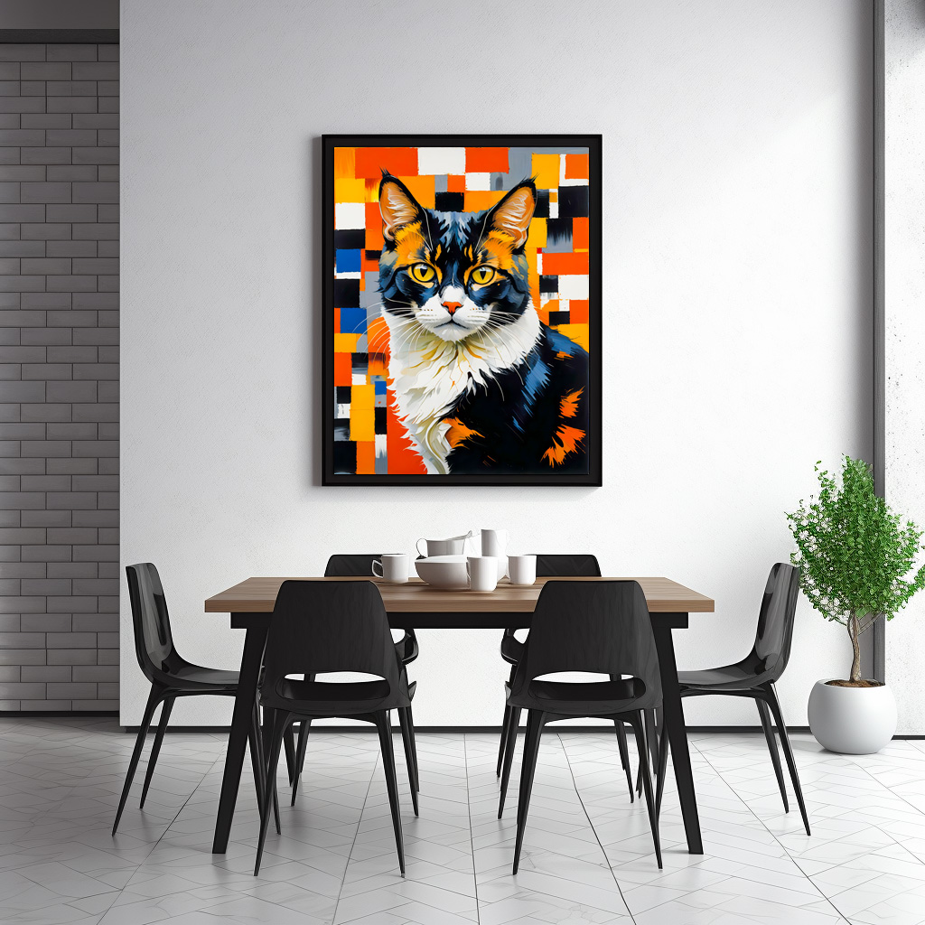 Poster: Vivid Geometric Cat Painting Illustration - Imagen 2