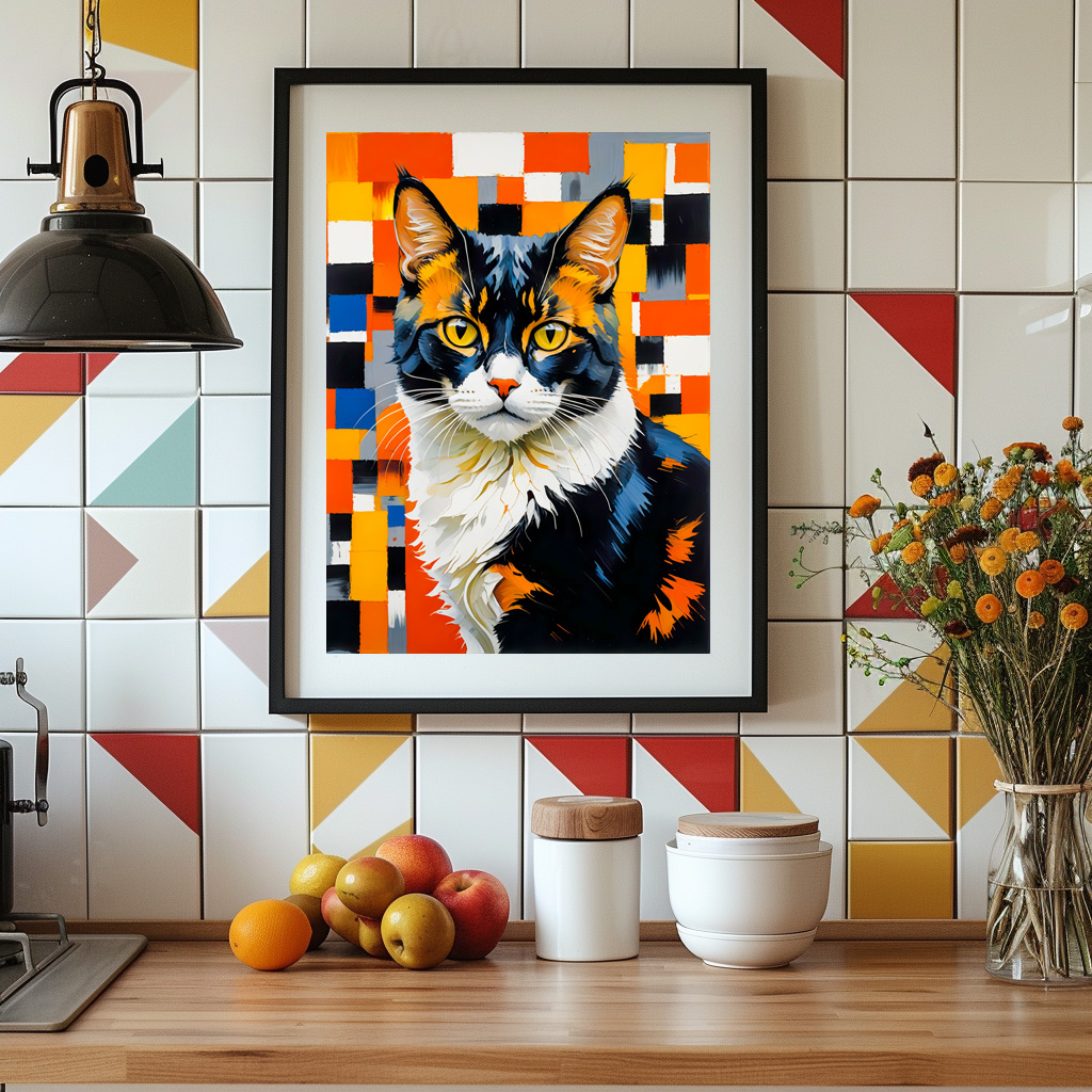 Poster: Vivid Geometric Cat Painting Illustration - Imagen 3