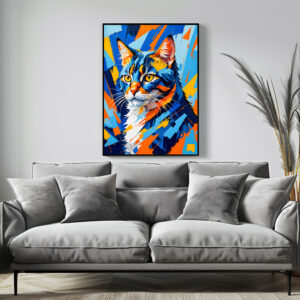 Poster: Vivid Cubist Cat Painting illustration