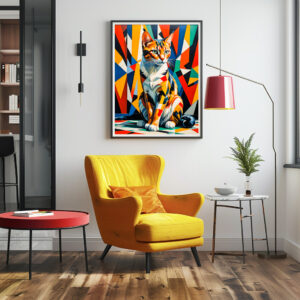 Poster: Bright Cubist Cat Art Design