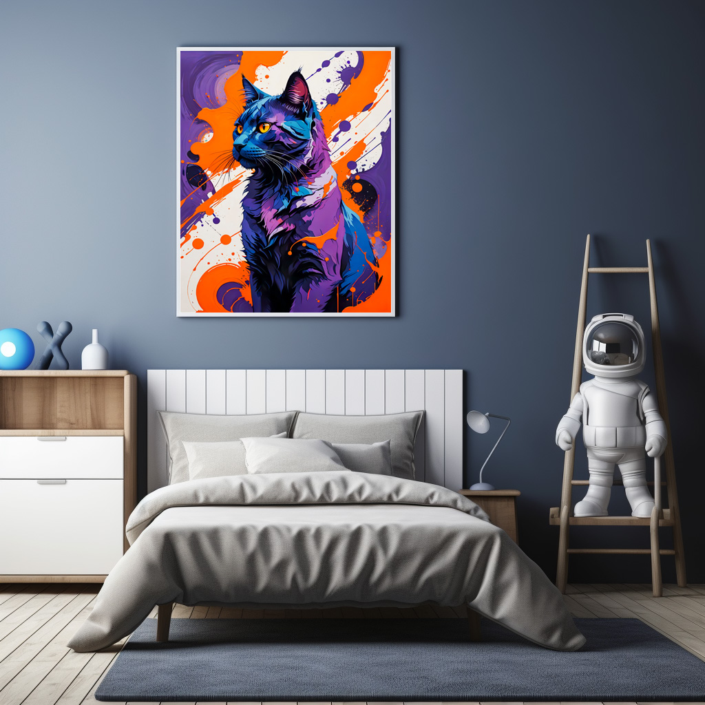 Poster: Vibrant Cubist Cat Portrait illustration