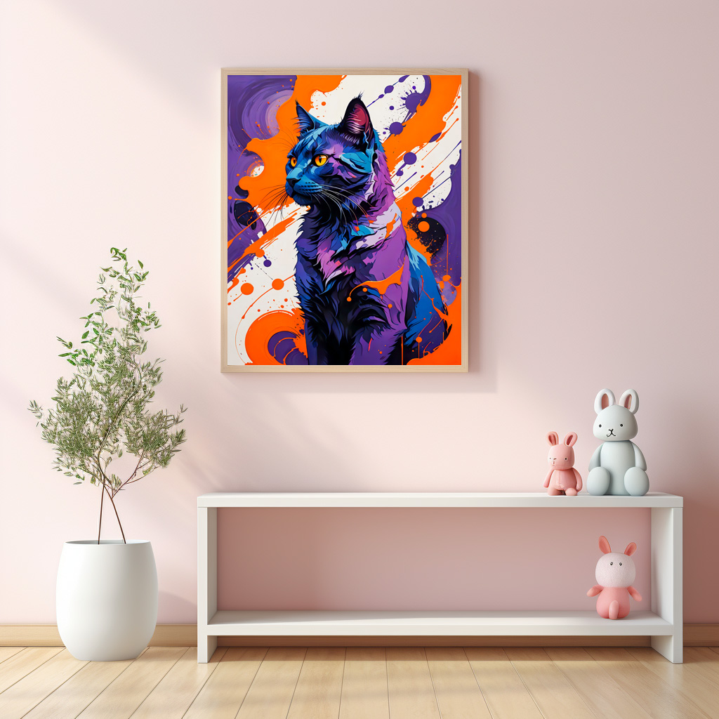 Poster: Vibrant Cubist Cat Portrait illustration – Image 2
