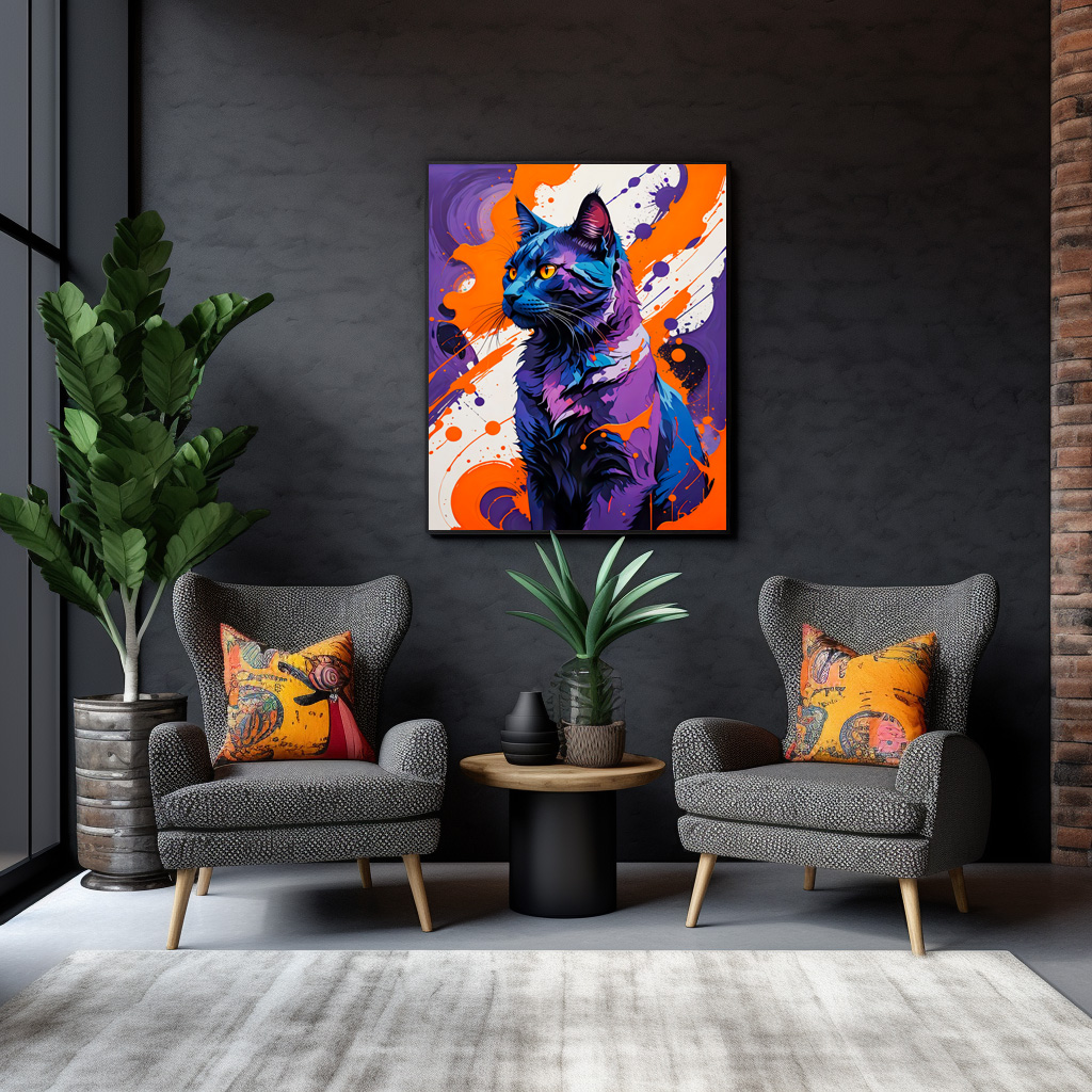 Poster: Vibrant Cubist Cat Portrait illustration – Image 3