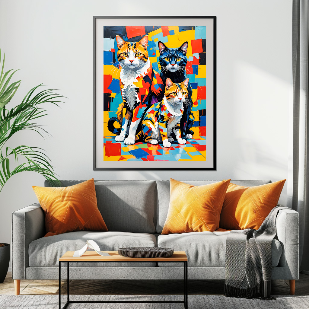 Poster: Colorful Geometric Feline Portraits