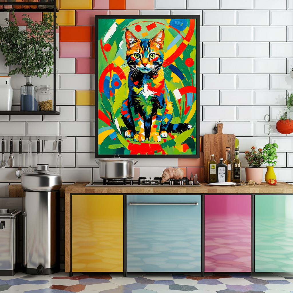 Poster: Geometric Feline Portrait in rich colours – Image 2