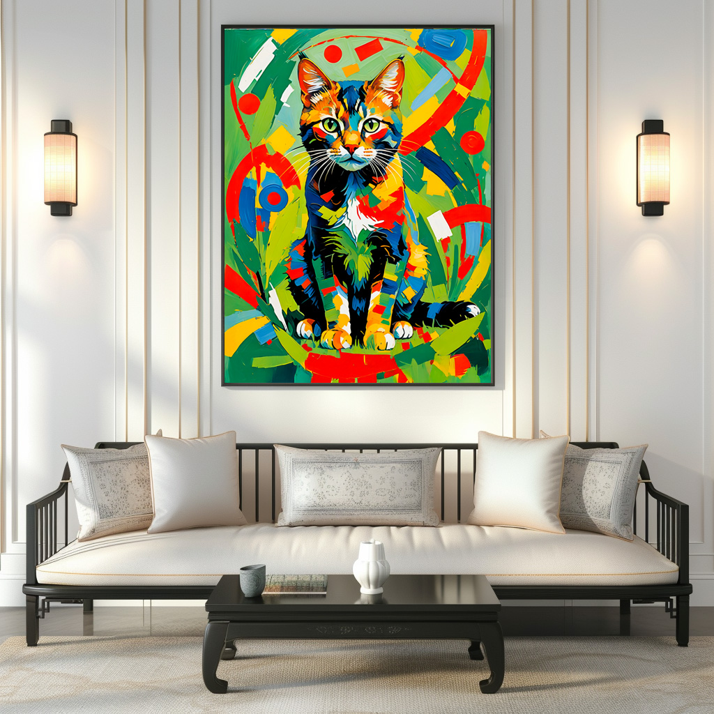 Poster: Geometric Feline Portrait in rich colours – Image 3