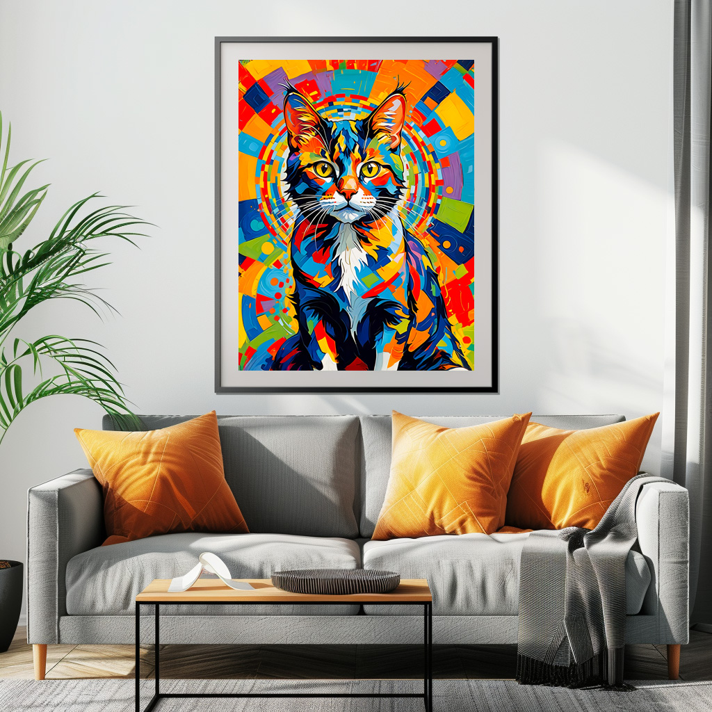 Poster: Bold Abstract Cat Art Painting