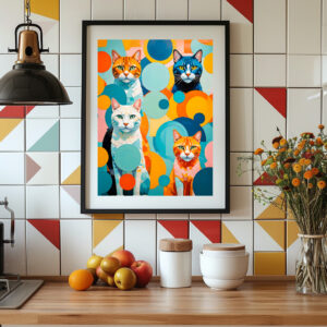 Poster: Abstract Geometric Cats Painting