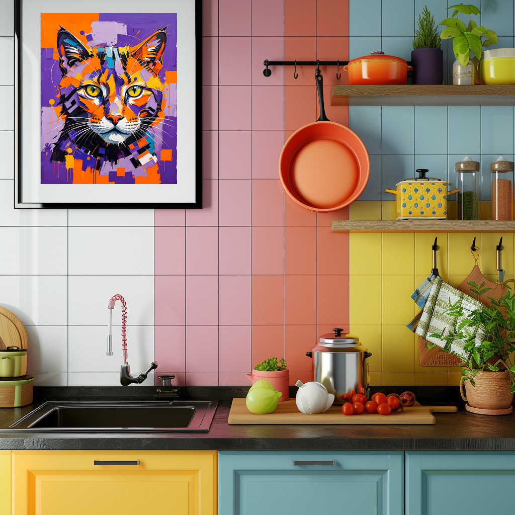 Poster: Modern Cubist Cat Art Painting - Image 2