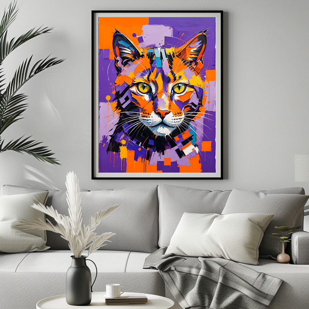 Poster: Modern Cubist Cat Art Painting - Image 3