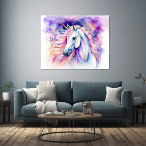 Poster: Mystical Unicorn Walking Beneath A Shimmering Rainbow
